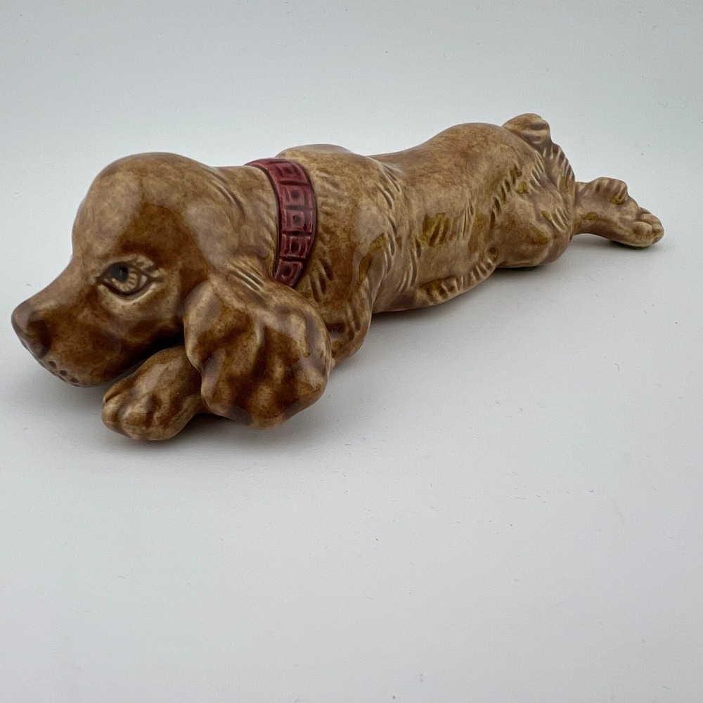 Vintage Taffy Dog Figurine Signed By Kay Brown Ceramic Puppy Decor Laying Dog
